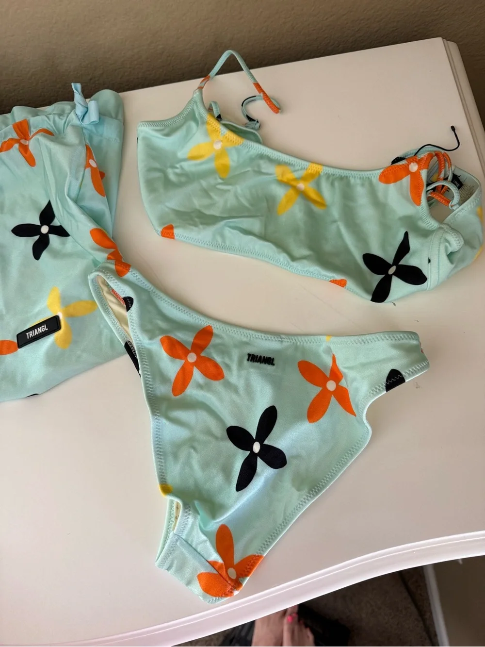 triangl swimwear Mint Green Bikini with Orange Floral Print